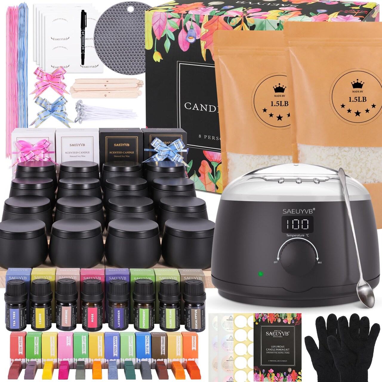 Candle Making Kit for Adults with Hot Plate, DIY Starter Soy Candle Making Supplies/Kit - Perfect as Home Decorations(Black)